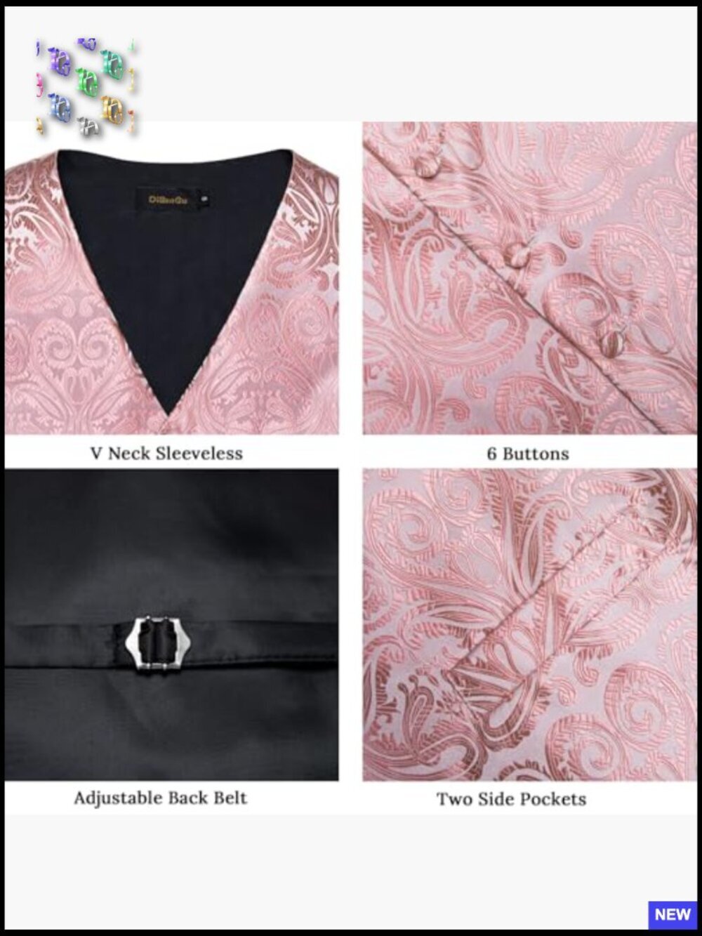 Men's Silk Vest Set Formal Elegant Jacquard Paisley Wedding Party 5PC - Picture 3 of 7